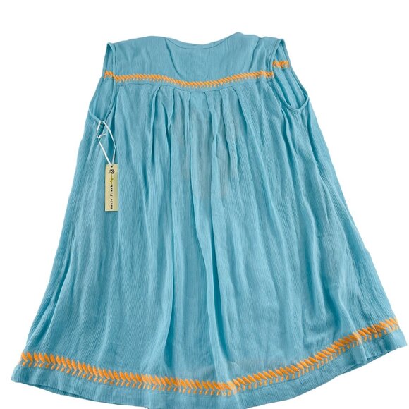Uncle Frank Womens Medium Blue Sleeveless Dress With Orange Embroidery Boho NWT - Picture 6 of 6